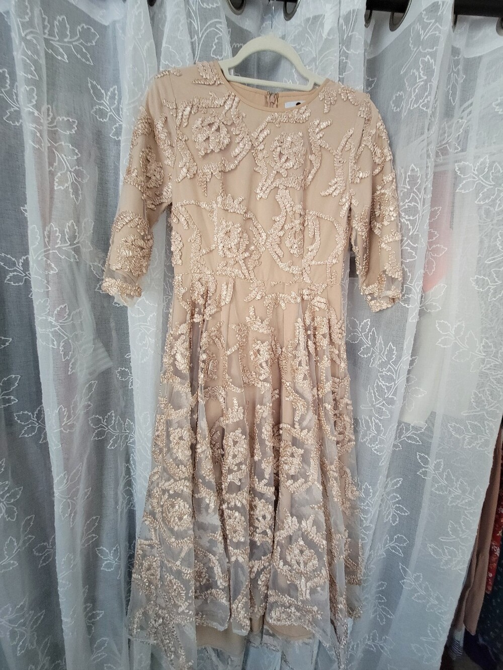 Embellished Lace Midi Dress in Champagne - Picture 3 of 4
